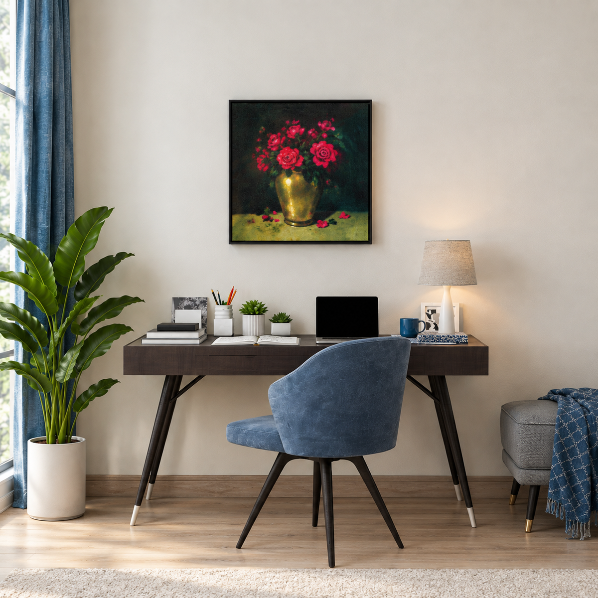Roses in Bronze | Golden Urn Still-Life Painting, Vase Still Life, Painting by Sajaao