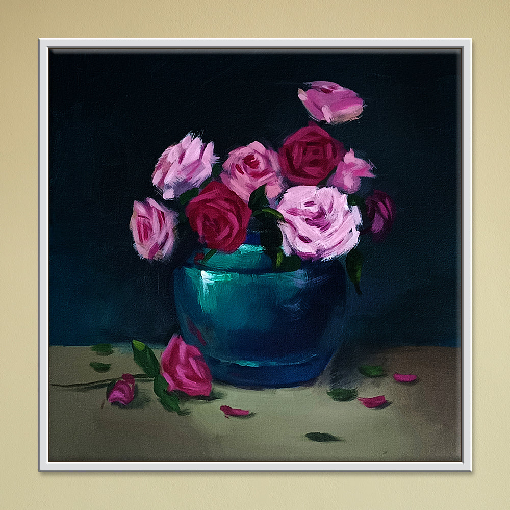 Blue Flower Pot Art | Blooming Pot | Luxury Handmade Flower Pot Paintings