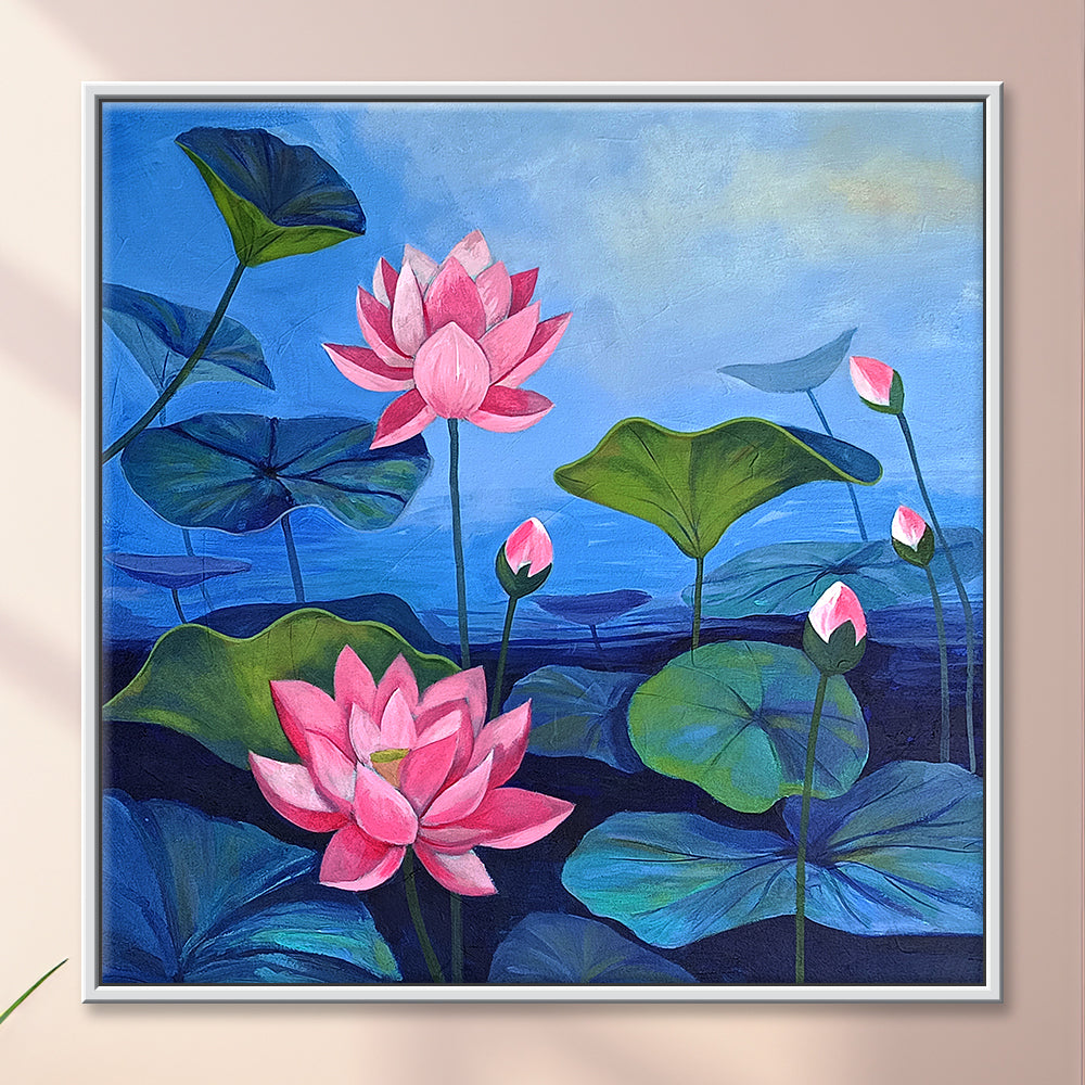 Abstract Lotus Floral Painting | Vibrant Blooming Flower Canvas Paintings