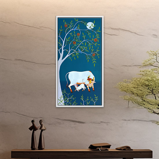 Pichwai Art of Cows | Sacred Cow Pichwai in Floral and Tree Intricate Traditional Indian Art Paintings