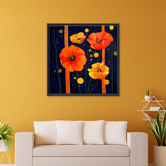Golden Petals Paintings | Flower Canvas Painting | Vibrant Floral Paintings
