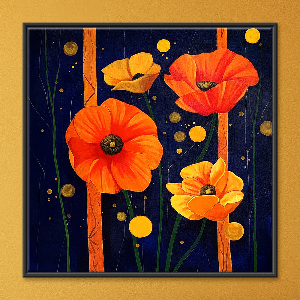 Golden Petals Paintings | Flower Canvas Painting | Vibrant Floral Paintings