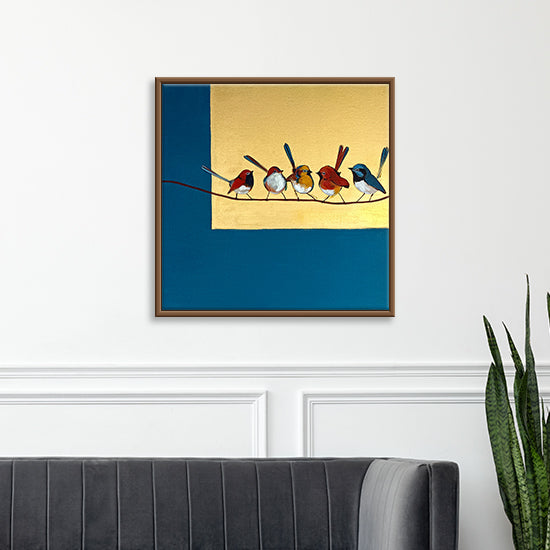 Bird Chorus | Vibrant Birds On A Wire | Realism, Nature Canvas Art Print