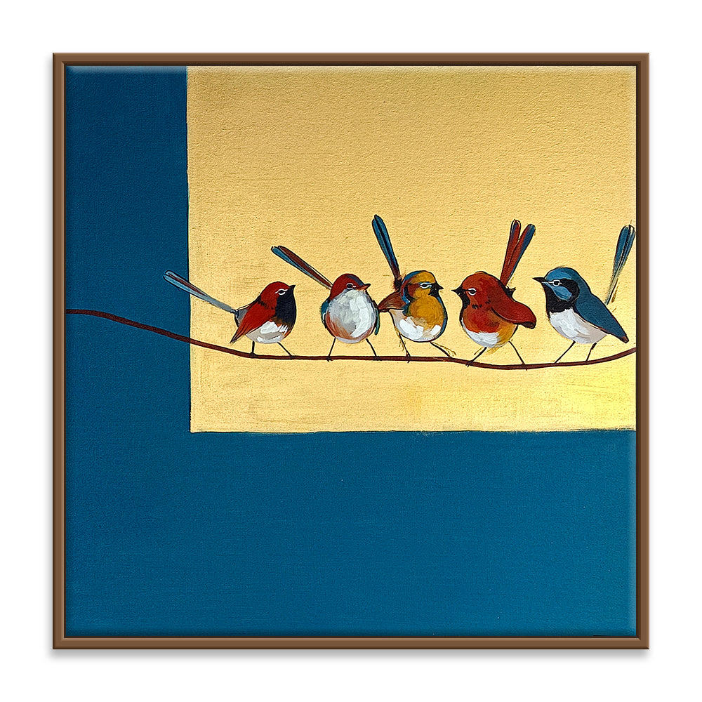 Bird Chorus | Vibrant Birds On A Wire | Realism, Nature Canvas Art Print