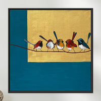 Five on a Line | Birds on Wire Contemporary Expressive Painting - Image 1