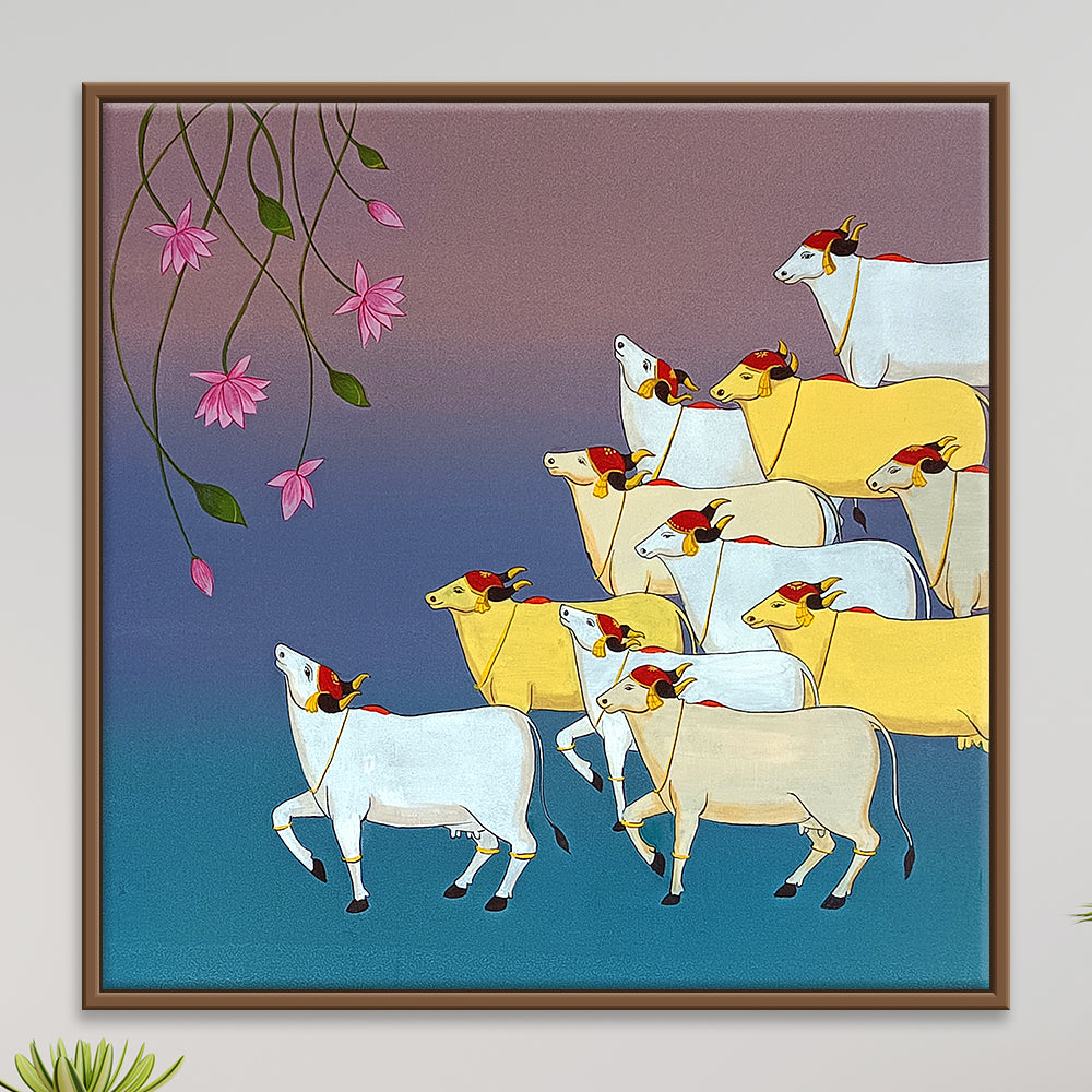 Cows Pichwai Painting | Handmade Traditional, Handmade Wall Art for Home & Temple Décor