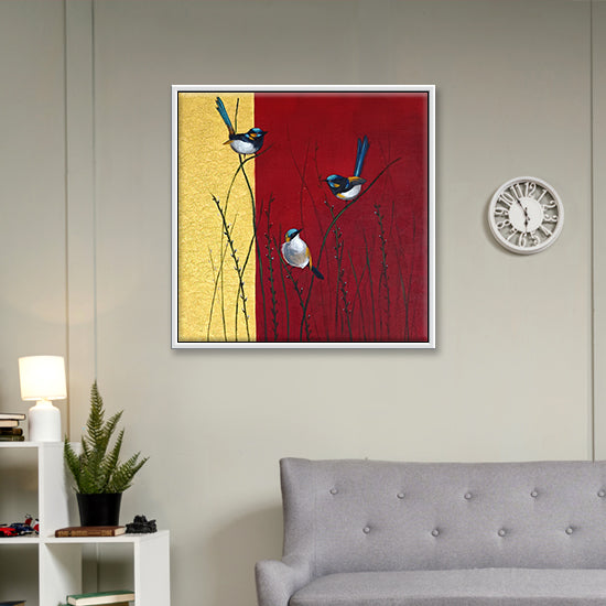 Birds Autumn Harmony | Vibrant Birds In Splashes Of Color | Abstract Canvas Art Print