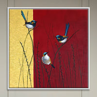 Birds in Golden Red | Autumn Field Contemporary Painting - Image 1