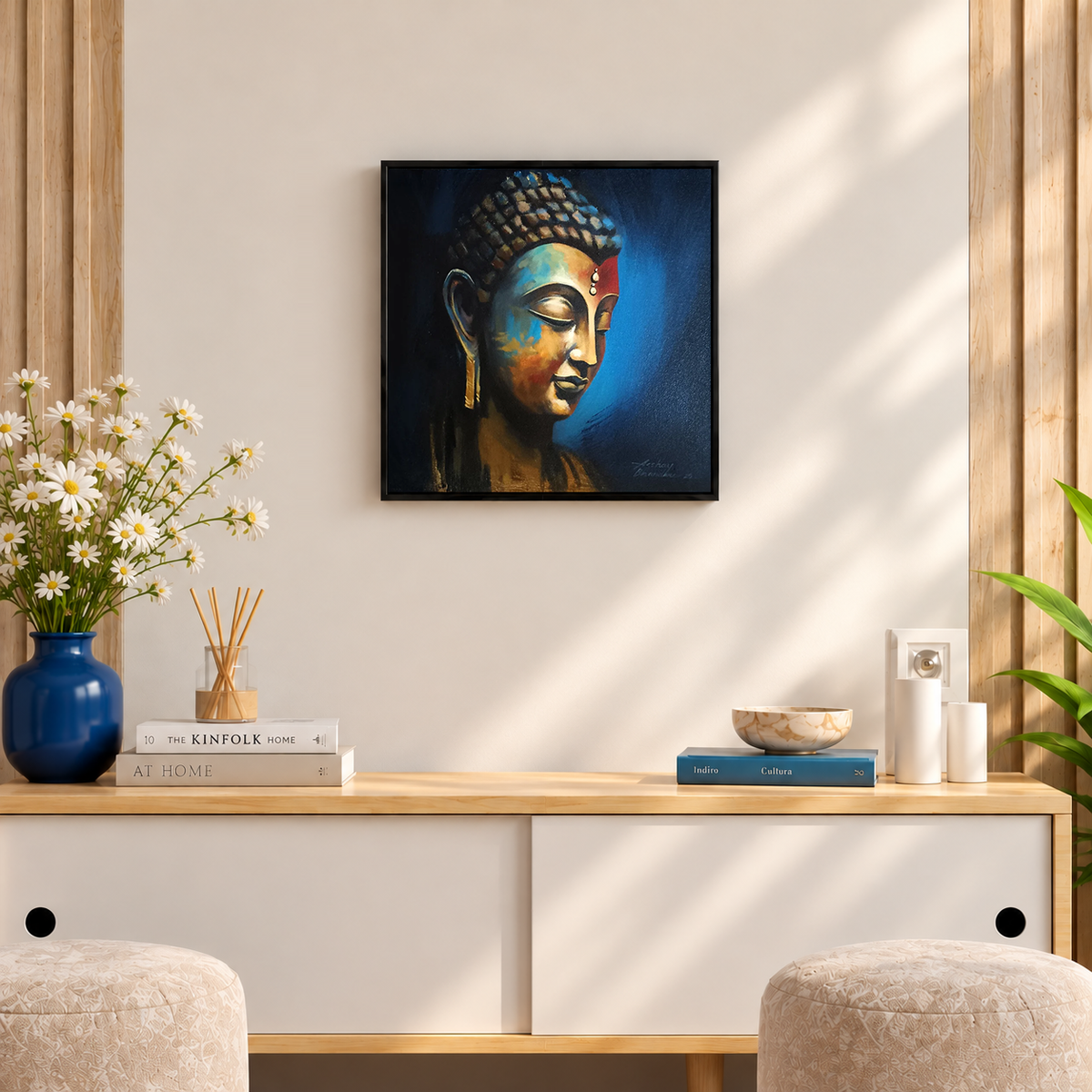Golden Serenity | Buddha in Gold Tones Painting by Sajaao