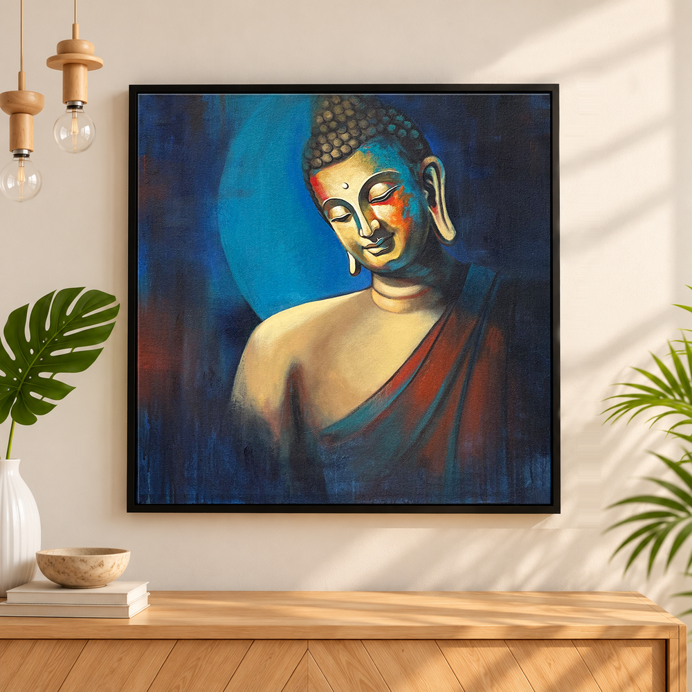 Buddha in Blue Meditation | Realistic Buddha Painting by Sajaao