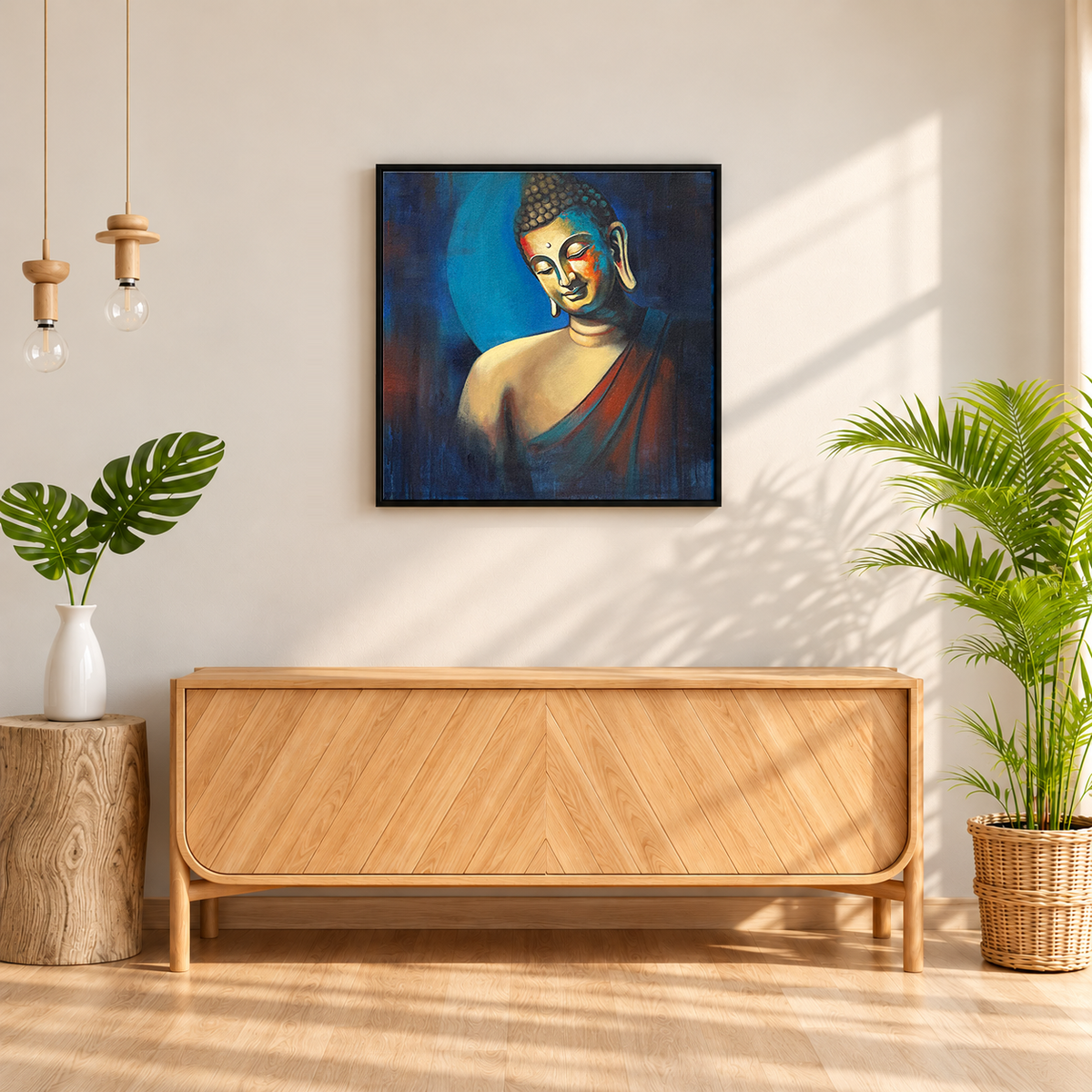 Buddha in Blue Meditation | Realistic Buddha Painting by Sajaao