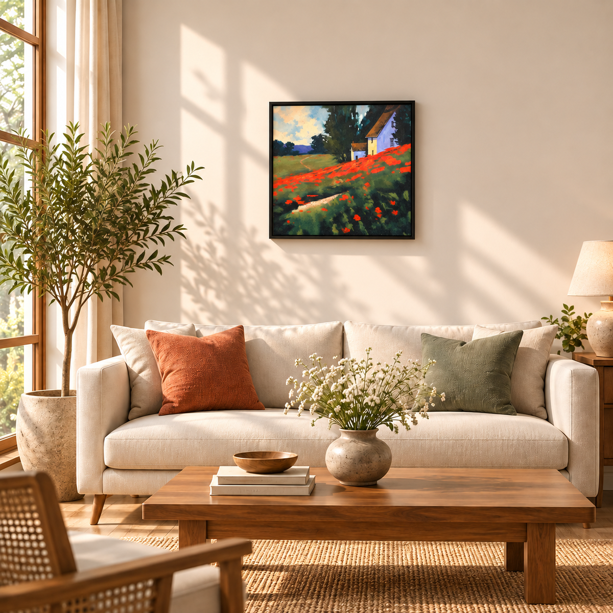 Poppy Field at Dawn | Flower Field Landscape Painting by Sajaao