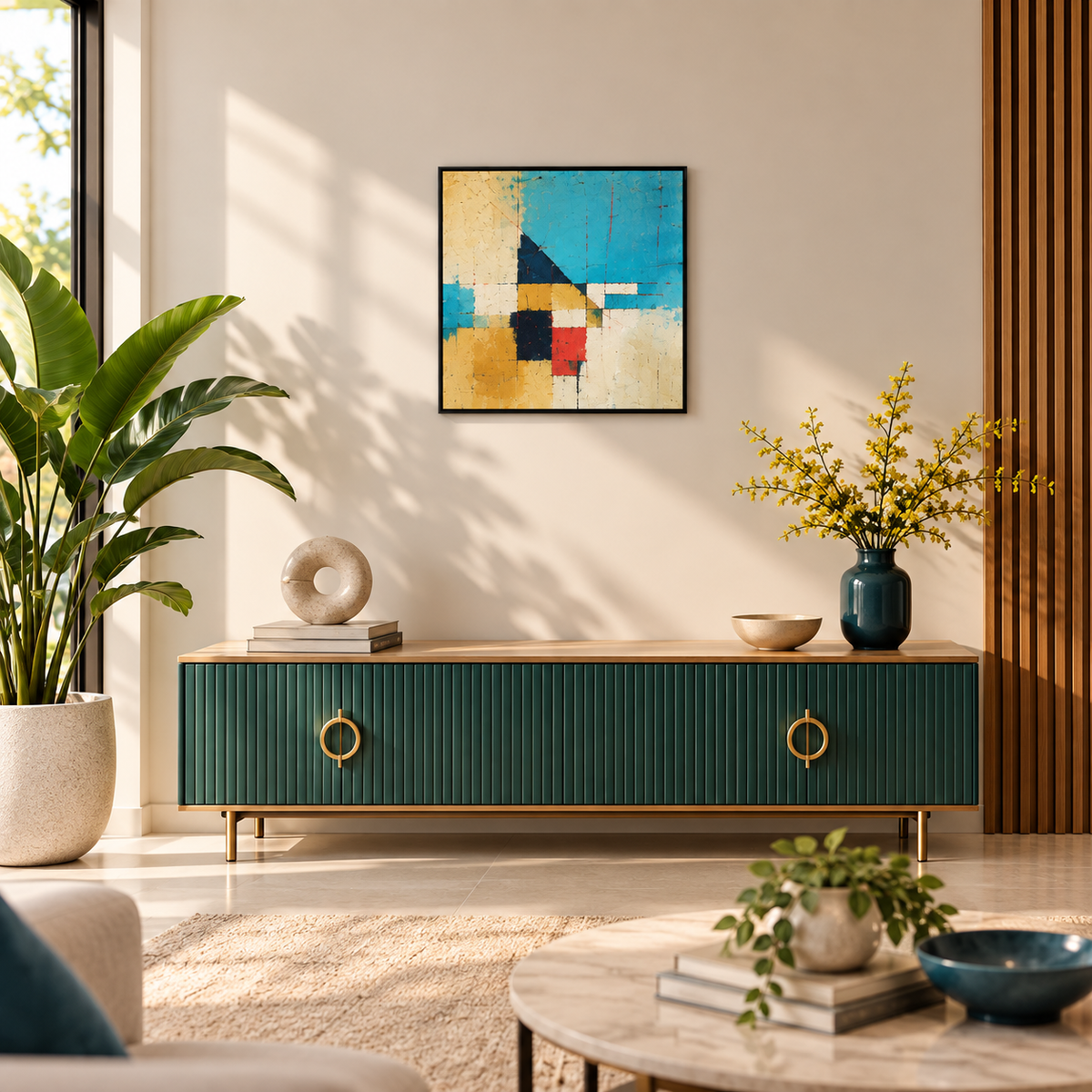 Sage Stack | Geometric Abstract Painting, 18x18 Paintings for Living Room