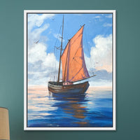 Sail into the Blue | Orange Sail Sailboat Painting by Sajaao - Image 1