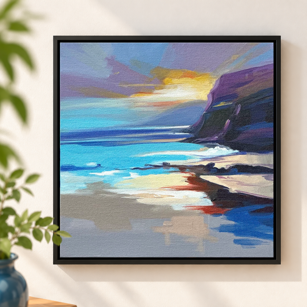 Shoreline in Soft Light | Seashore Landscape Painting by Sajaao