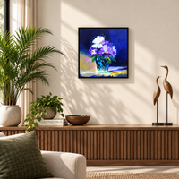 Midnight Petals | Purple Flowers in Glass Vase Painting by Sajaao - Image 2