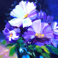 Midnight Petals | Purple Flowers in Glass Vase Painting by Sajaao - Image 4