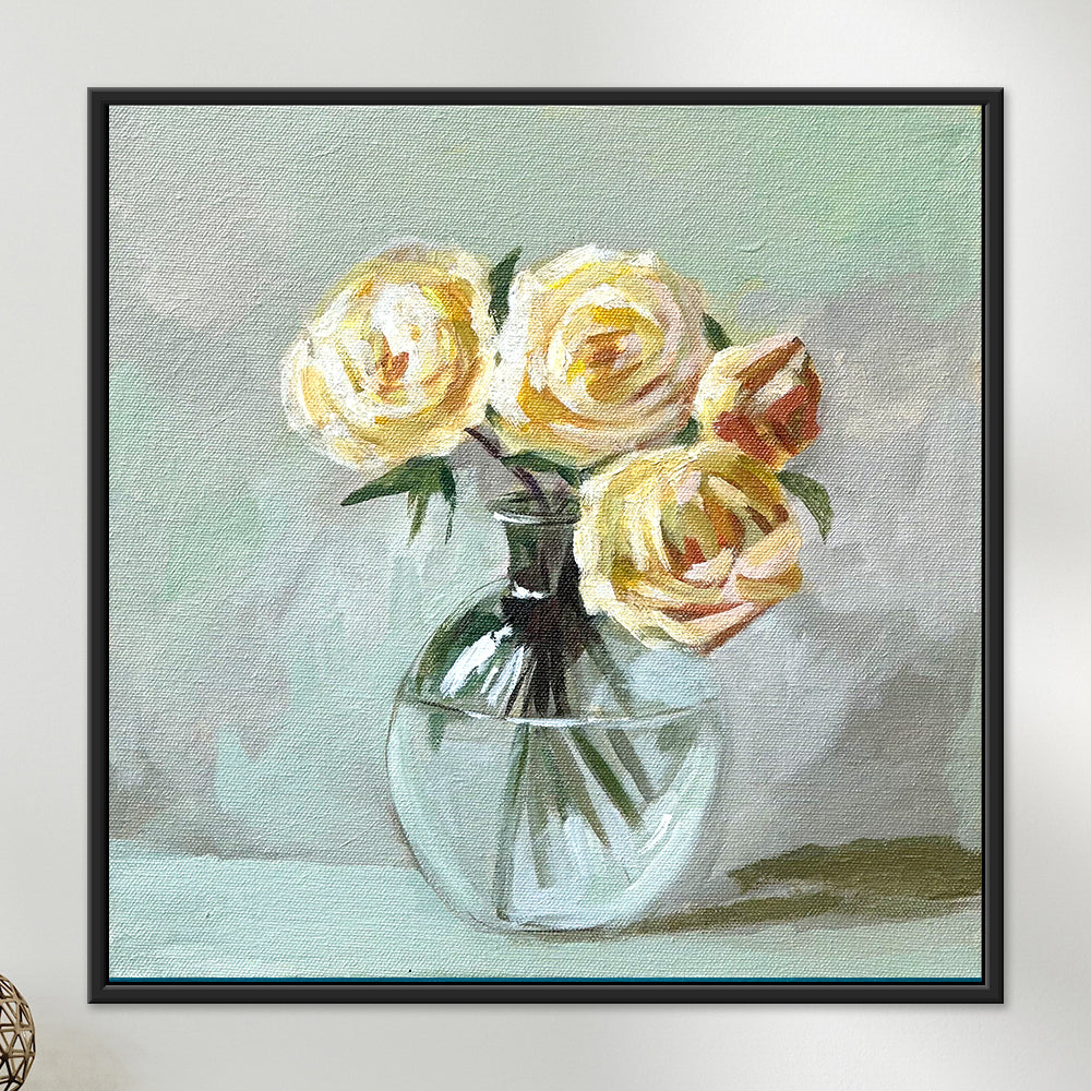 Quiet Roses | Yellow & White Rose Still Life Painting | Original Handmade Painting