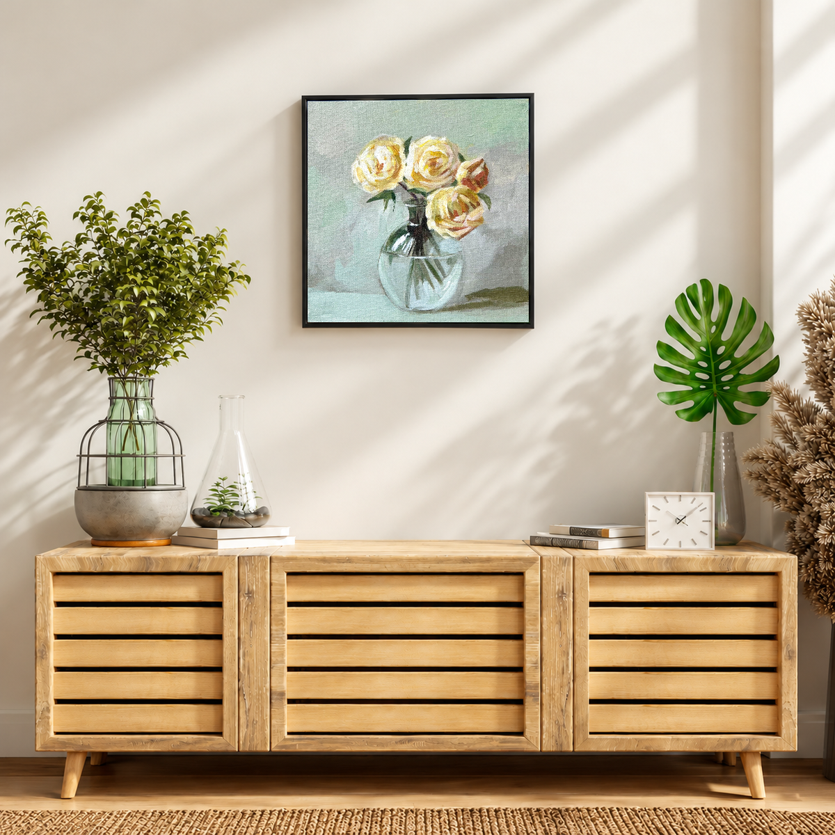 Quiet Roses | Yellow & White Rose Still Life Painting | Original Handmade Painting
