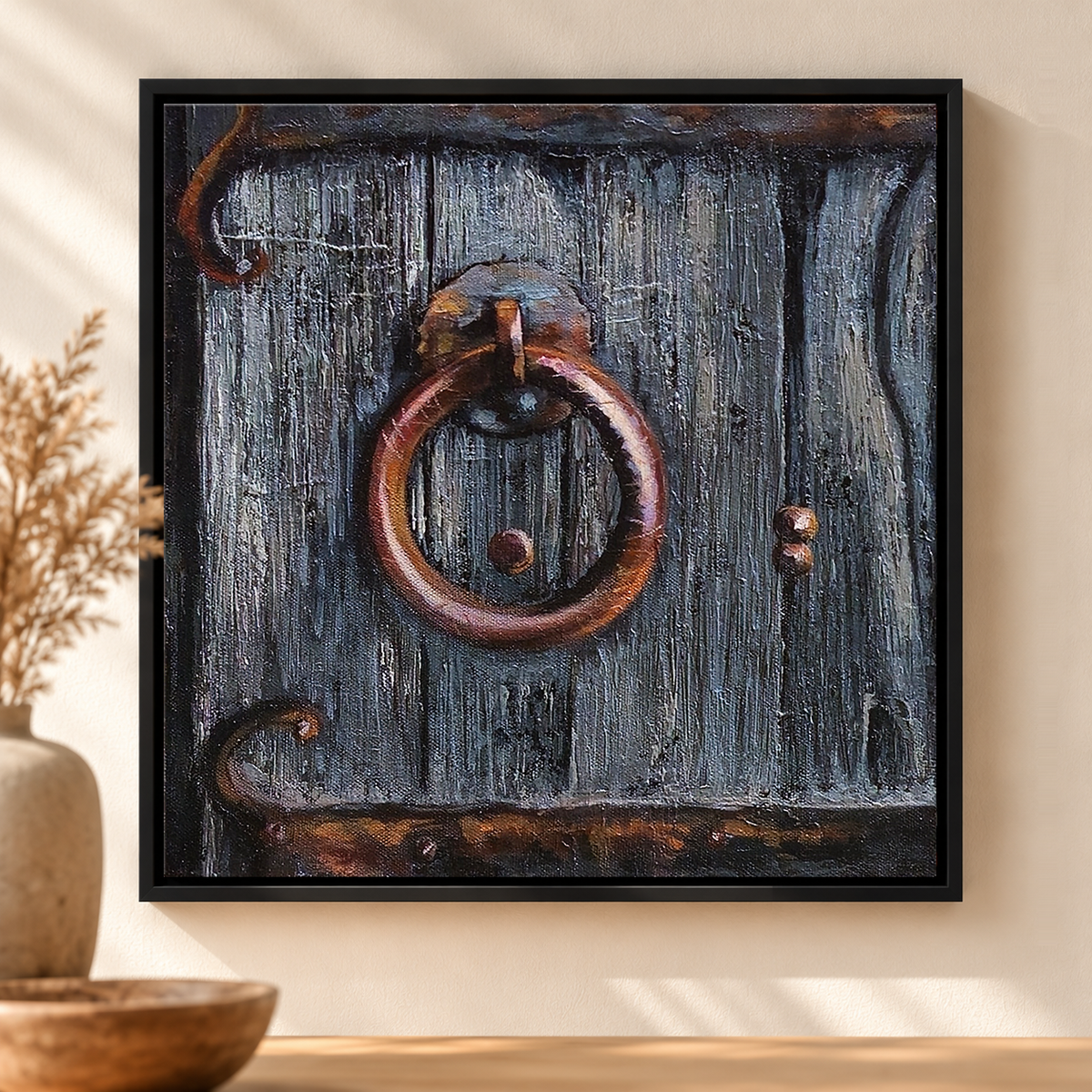 Knock of Ages | Weathered Still-Life Painting, Door Knocker Painting Original