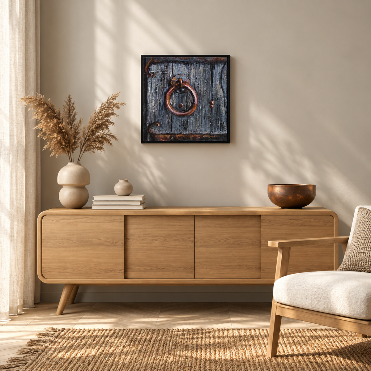 Knock of Ages | Weathered Still-Life Painting, Door Knocker Painting Original