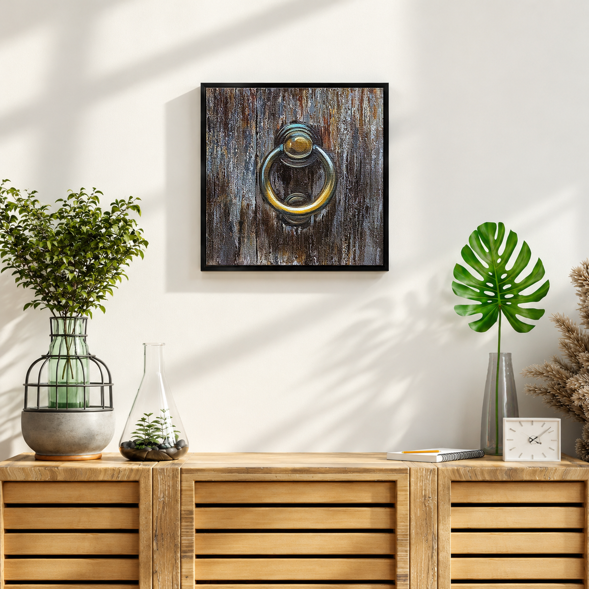 Brass Ring at Twilight | Rustic Still-Life Painting, Door Knocker Painting by Sajaao