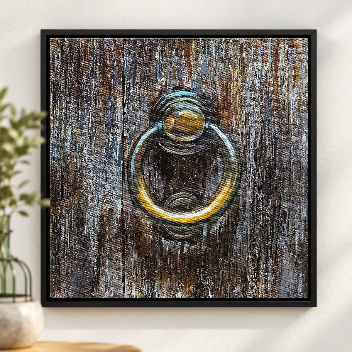 Brass Ring at Twilight | Rustic Still-Life Painting, Door Knocker Painting by Sajaao