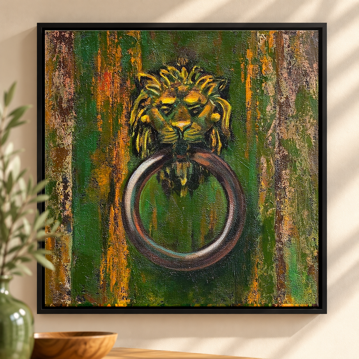 Lion's Gate | Lion Head Still-Life Painting, Door Knocker Painting | Original