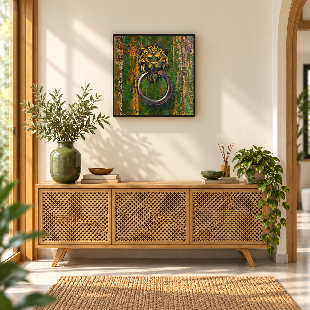 Lion's Gate | Lion Head Still-Life Painting, Door Knocker Painting | Original