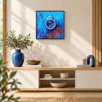 Ring on Indigo | Rustic Blue Still-Life Painting, Door Knocker Painting by Sajaao - Image 2