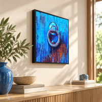 Ring on Indigo | Rustic Blue Still-Life Painting, Door Knocker Painting by Sajaao - Image 3