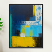 Stacked Blue and Gold | Geometric Abstract Painting, 18x24 Paintings by Sajaao - Image 1