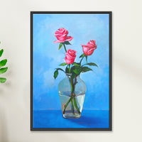 Roses in Crystal | Blue Backdrop Still Life Painting by Sajaao - Image 1