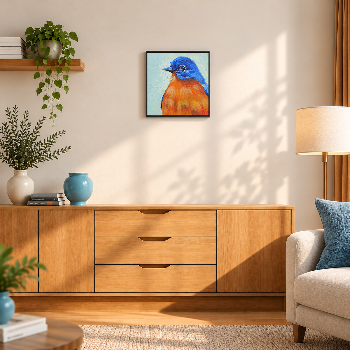 Bluebird's Branch | Small Bird Portrait Contemporary Painting