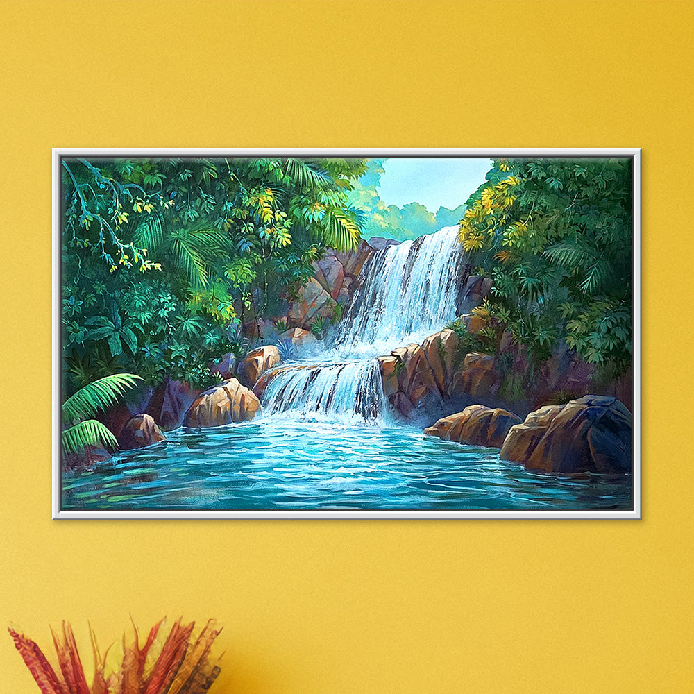 Mountain Waterfall Painting | Peaceful Nature Art for Wall Décor