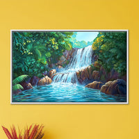 Cascade Through the Forest | Large Waterfall Painting by Sajaao - Image 1