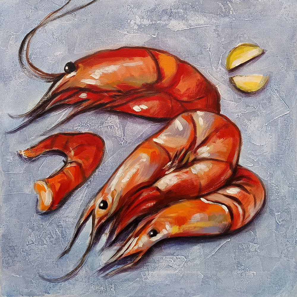 Shrimpnosis Paintings | Playful Shrimp Art for Restaurant Wall Décor | Vibrant Realism Handmade Painting