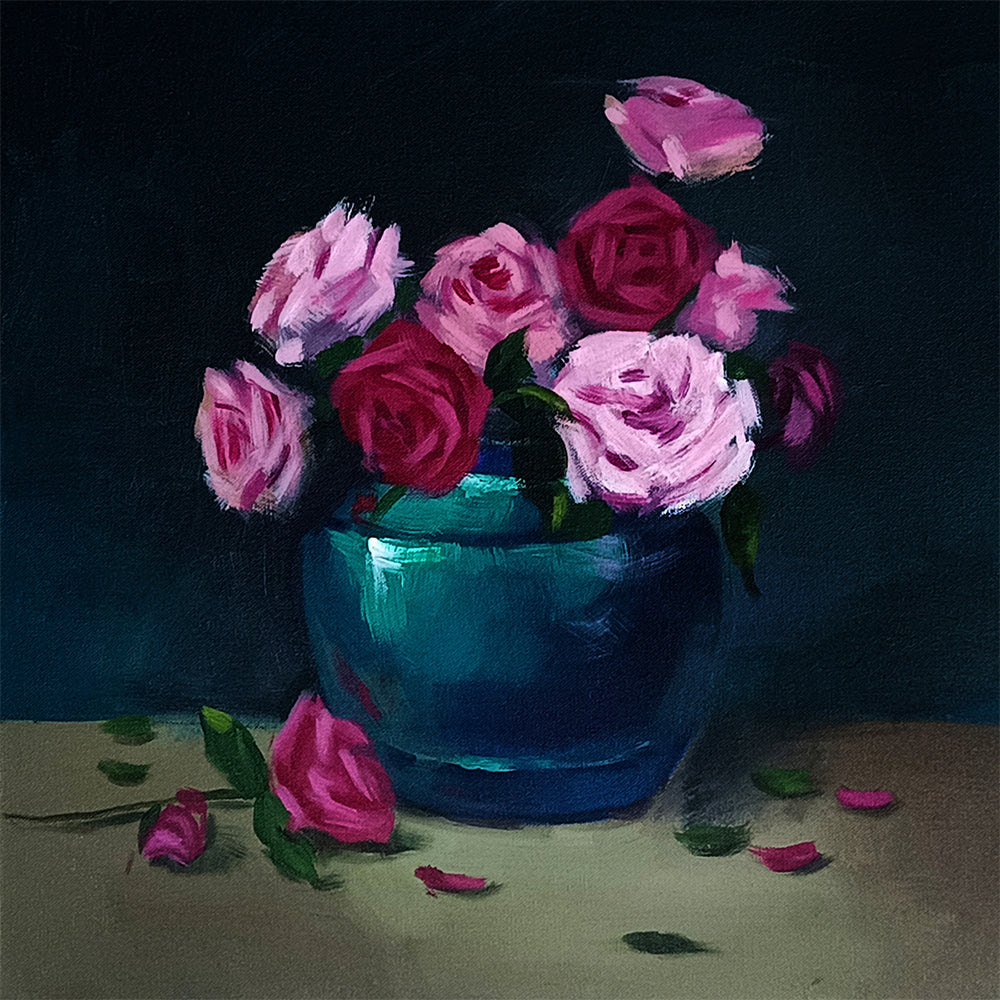 Blue Flower Pot Art | Blooming Pot | Luxury Handmade Flower Pot Paintings