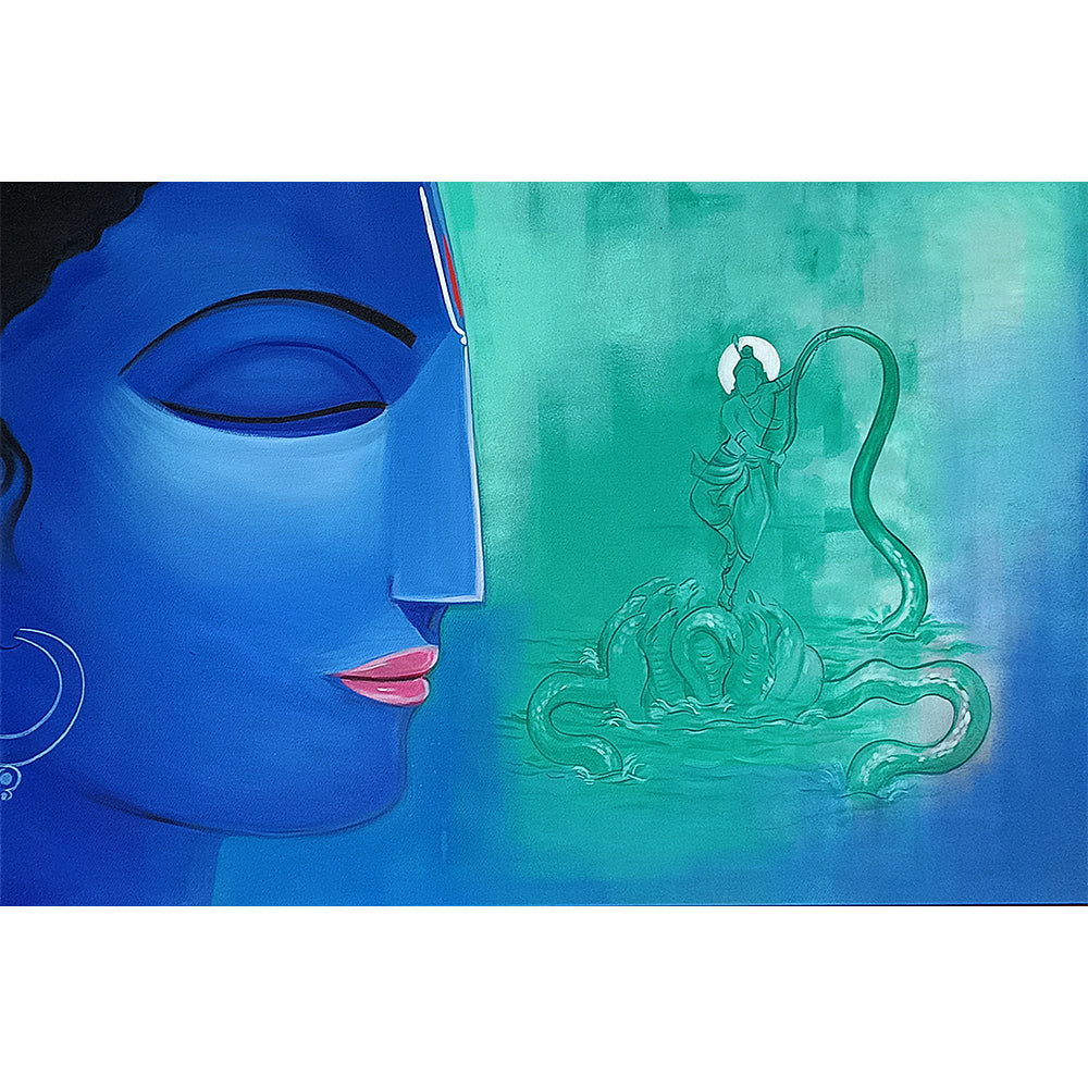 Krishna Mystic Silence Art | Krishna Dancing on Snake Painting
