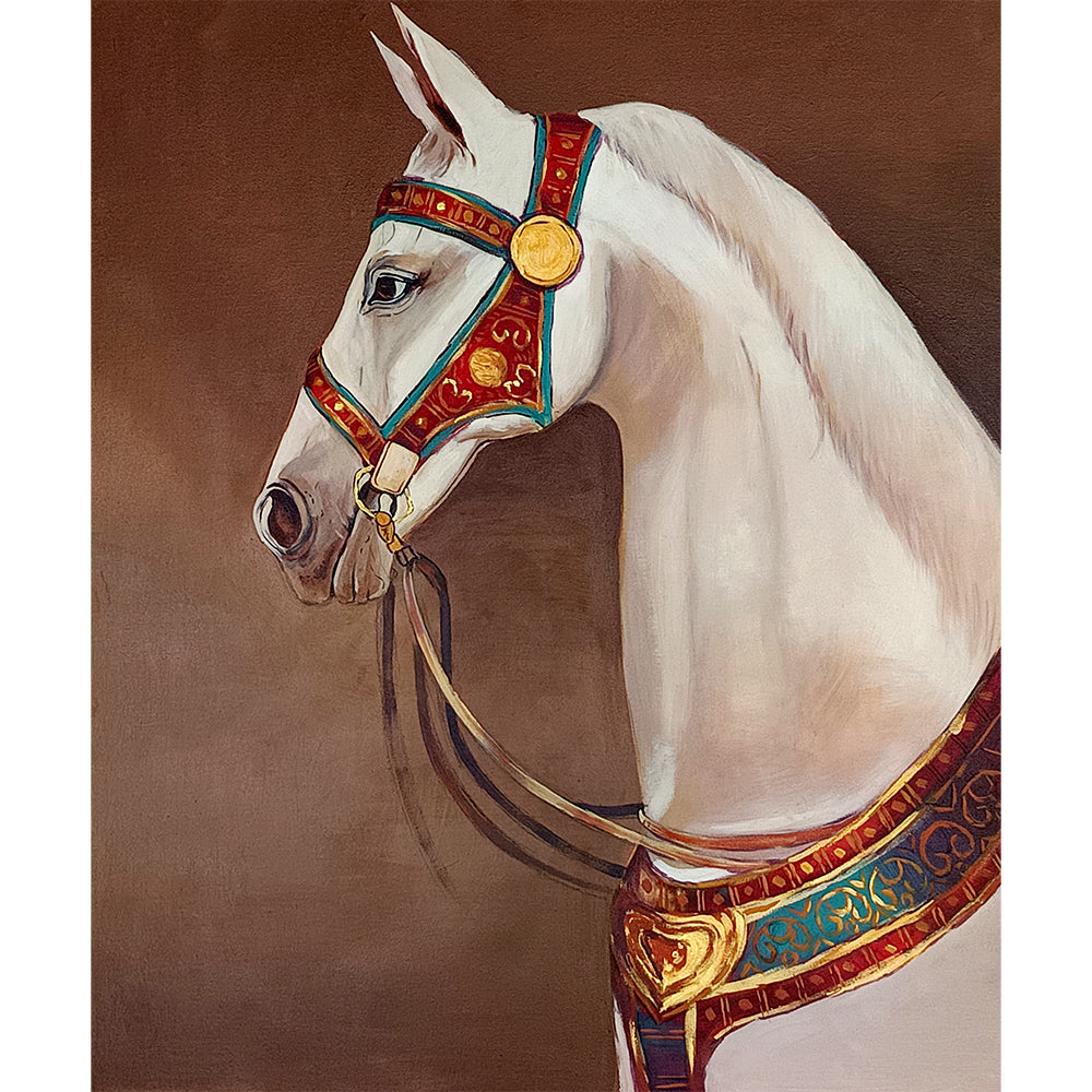 White Horse Modern Painting | Regal Rider Premium Horse wall Painting