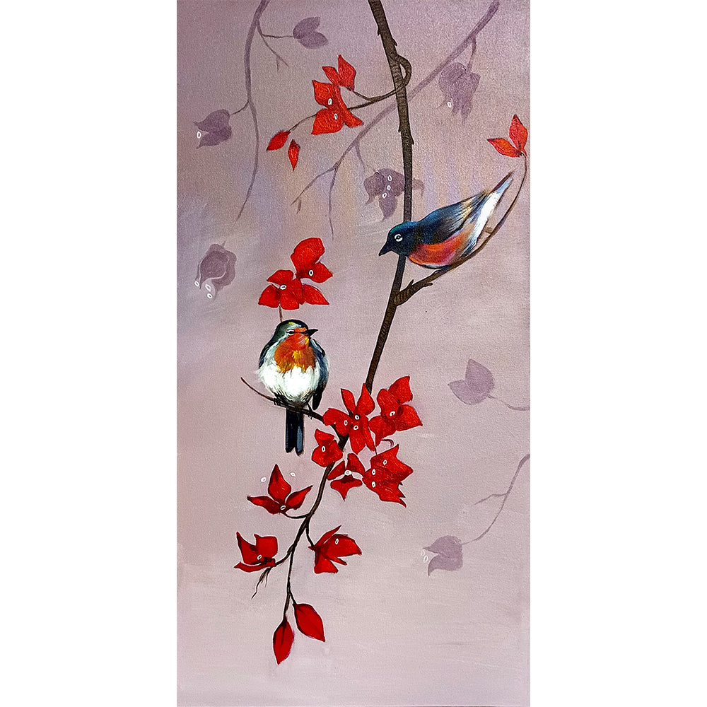 Crimson Sunbird Painting | Bird Paintings on Canvas