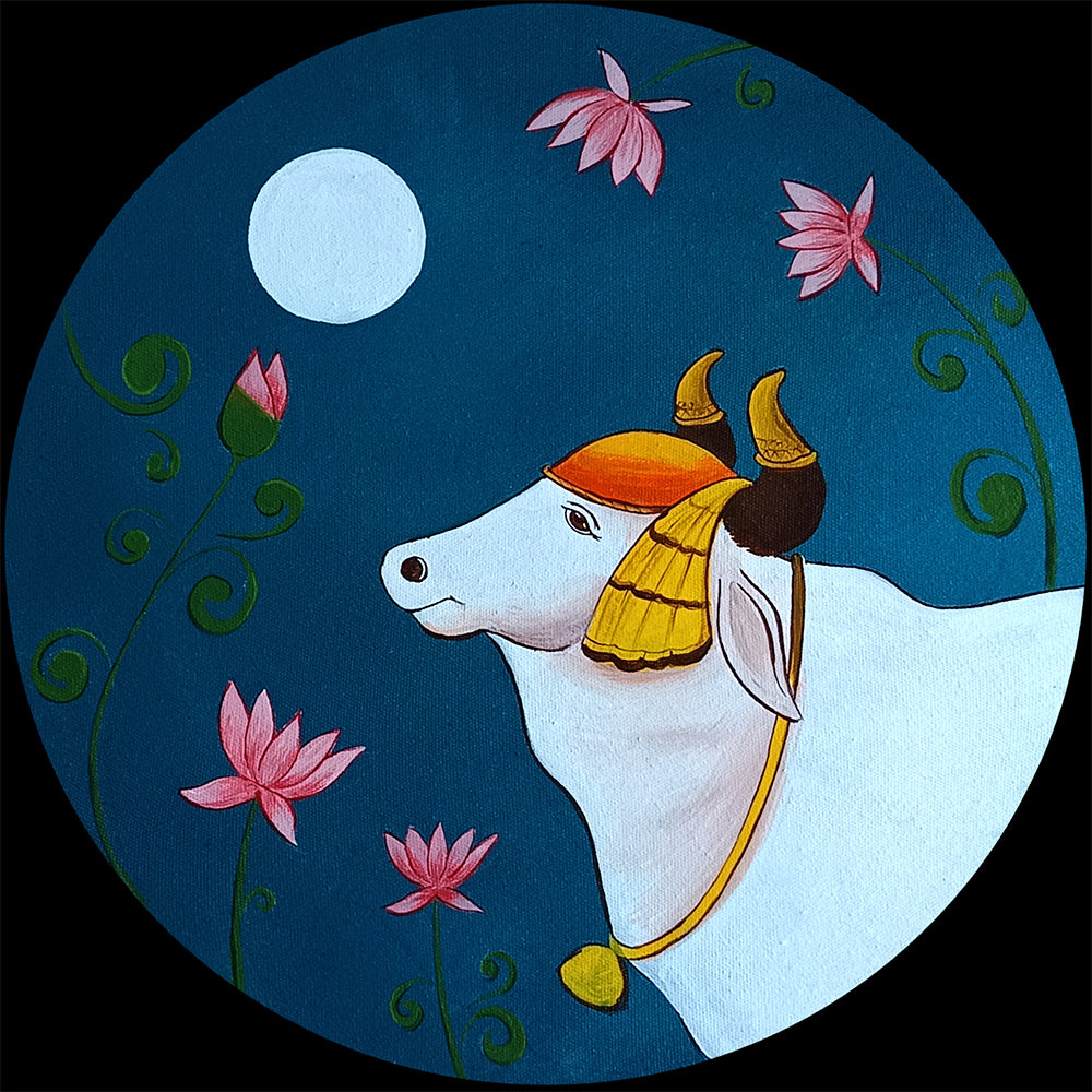 Moon & Cow Pichwai Art | Traditional Indian Art Paintings