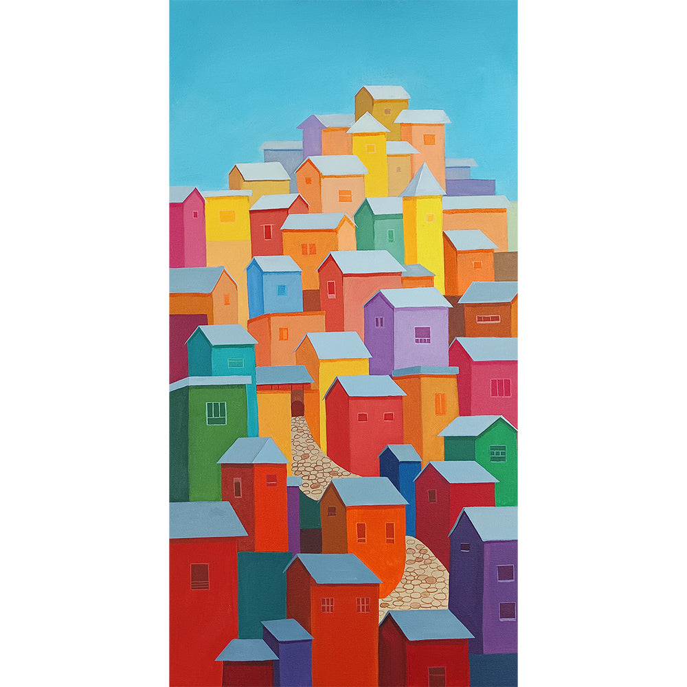 Colorful House Paintings | Whispers of Home | Realism, Landscape, Vibrant Canvas Handmade Painting