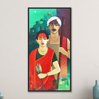 Village Sweethearts | Indian Farmer Couple Painting by Sajaao - Image 1
