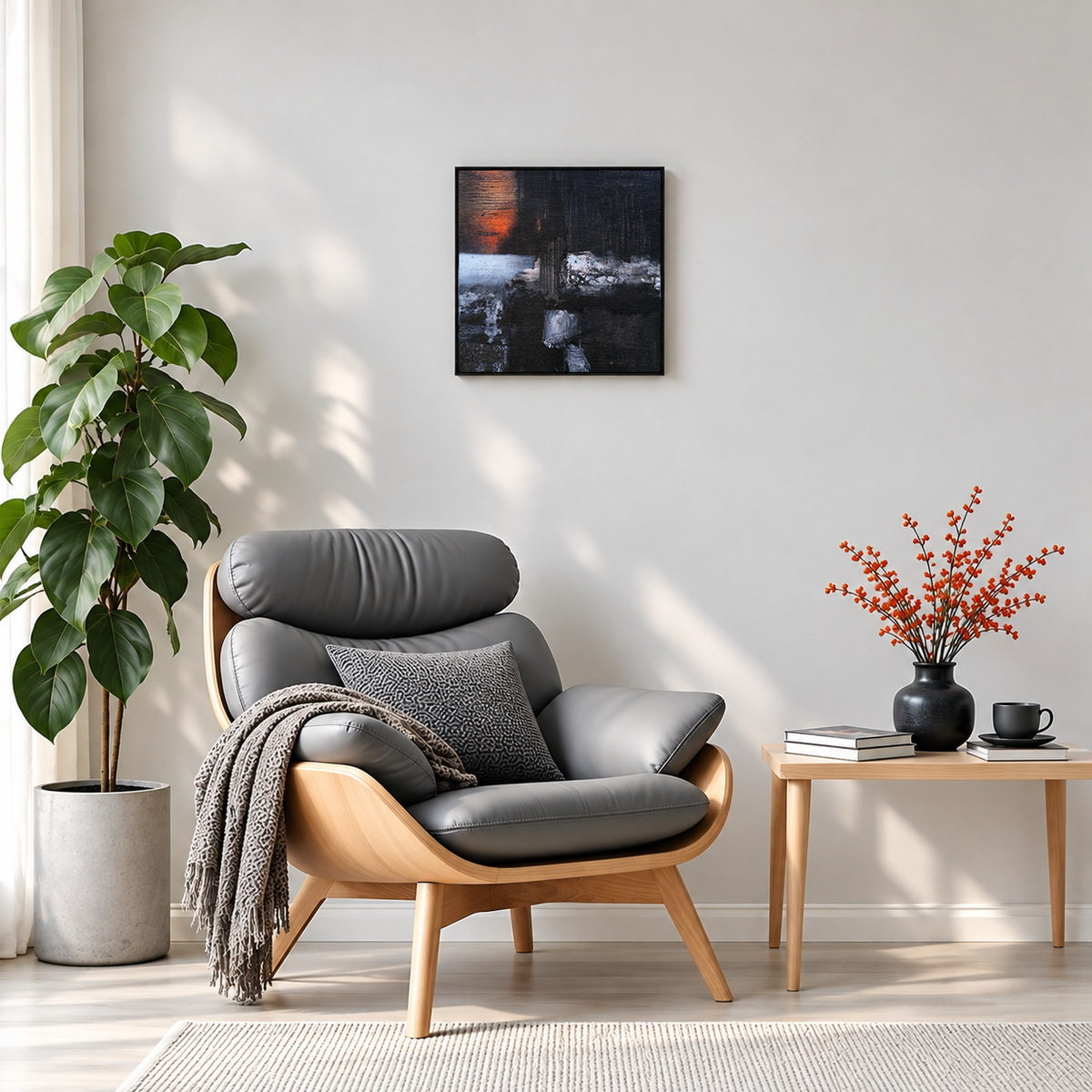 Charcoal Drift | Abstract Textured Painting for Living Room