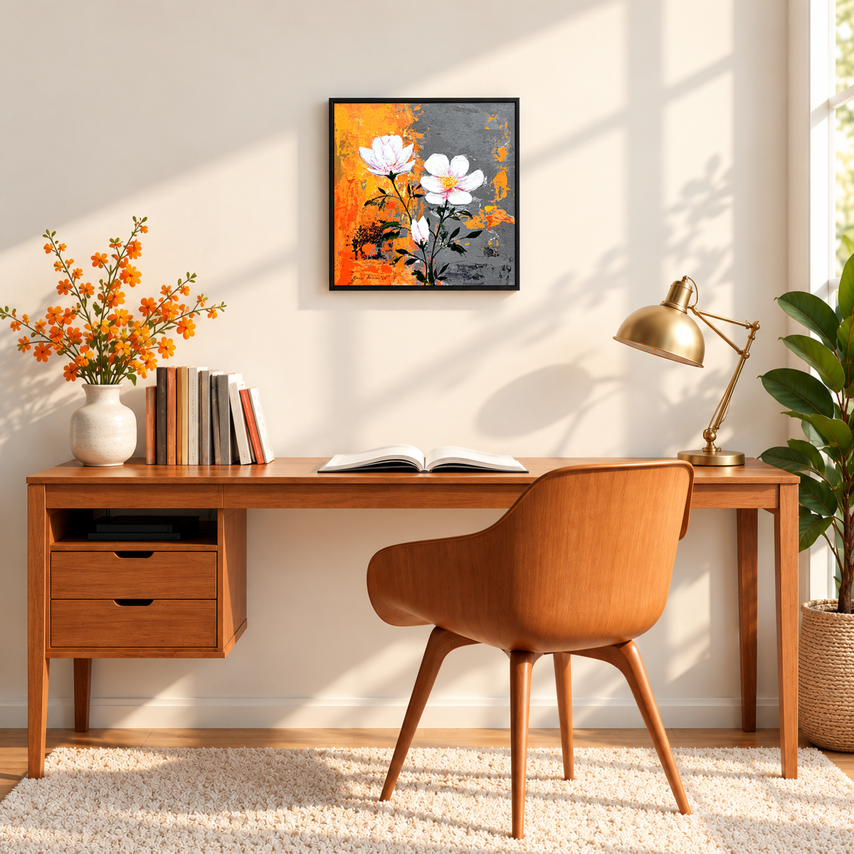 White Blossom I | Floral Original Painting by Guraj Amble