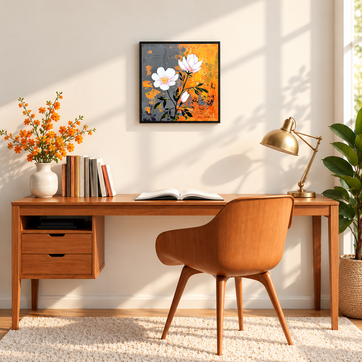 White Blossom II | Floral Original Painting by Guraj Amble