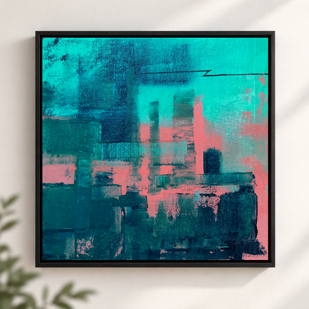 Coral Skyline I | Abstract Cityscape Original Acrylic Painting