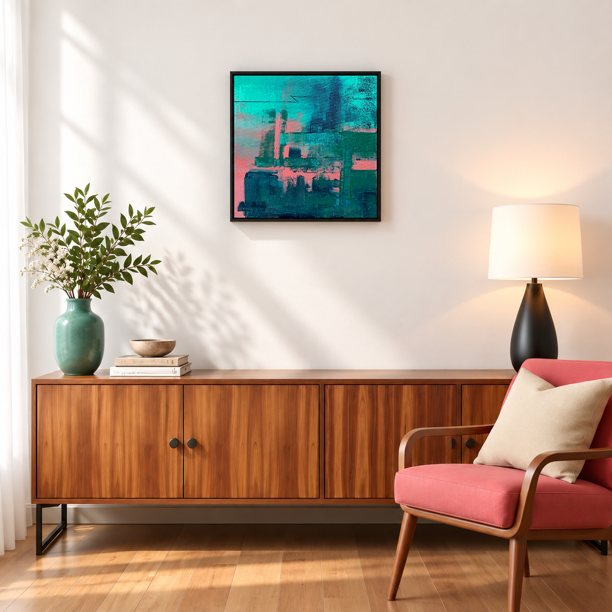 Coral Skyline II | Abstract Cityscape Original Acrylic Painting