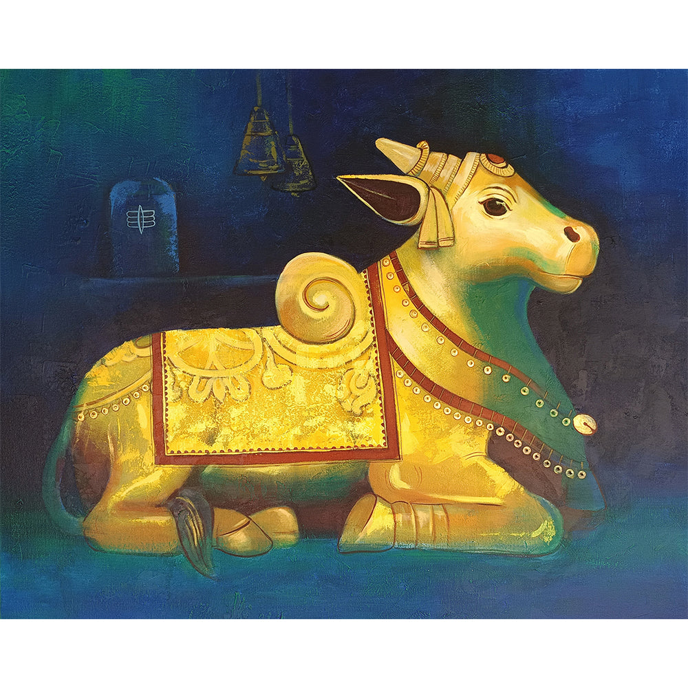 Shivadoota Painting | Devotional Nandi Art for Peaceful Spiritual Corners | Handmade painting for Temple